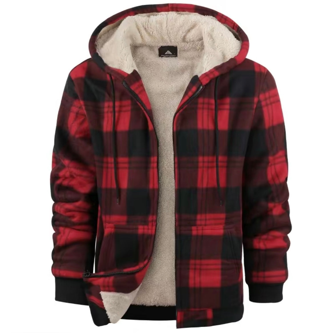 Men's Thick Plaid Fleece Lined Hooded Coat