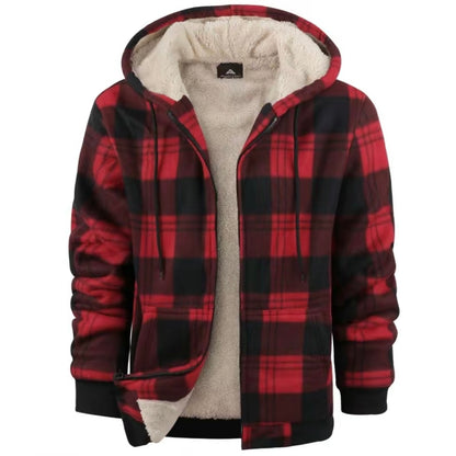 Men's Thick Plaid Fleece Lined Hooded Coat