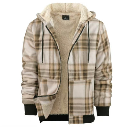 Men's Thick Plaid Fleece Lined Hooded Coat