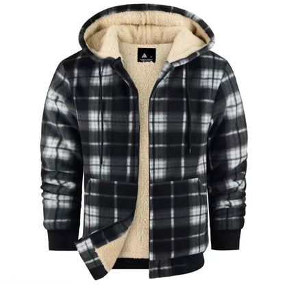 Men's Thick Plaid Fleece Lined Hooded Coat