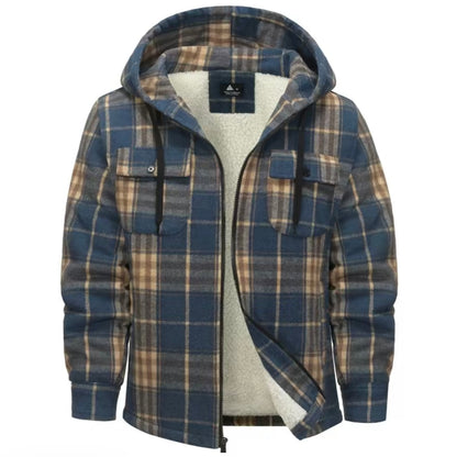 Men's Thick Plaid Fleece Lined Hooded Coat
