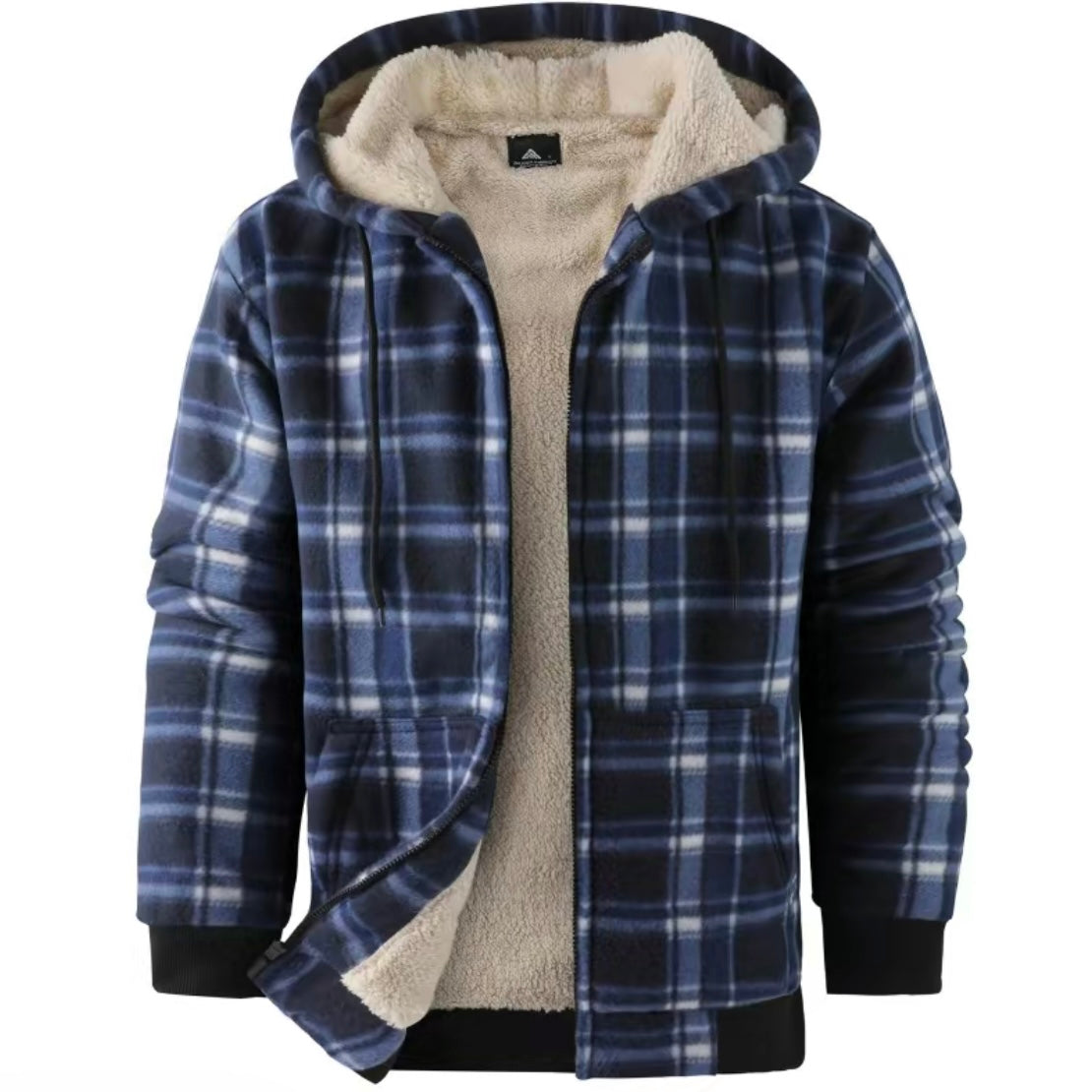 Men's Thick Plaid Fleece Lined Hooded Coat