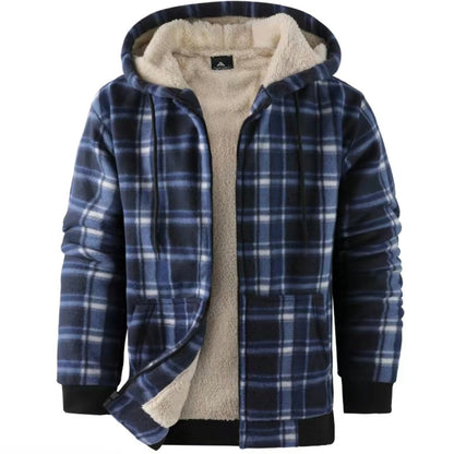 Men's Thick Plaid Fleece Lined Hooded Coat