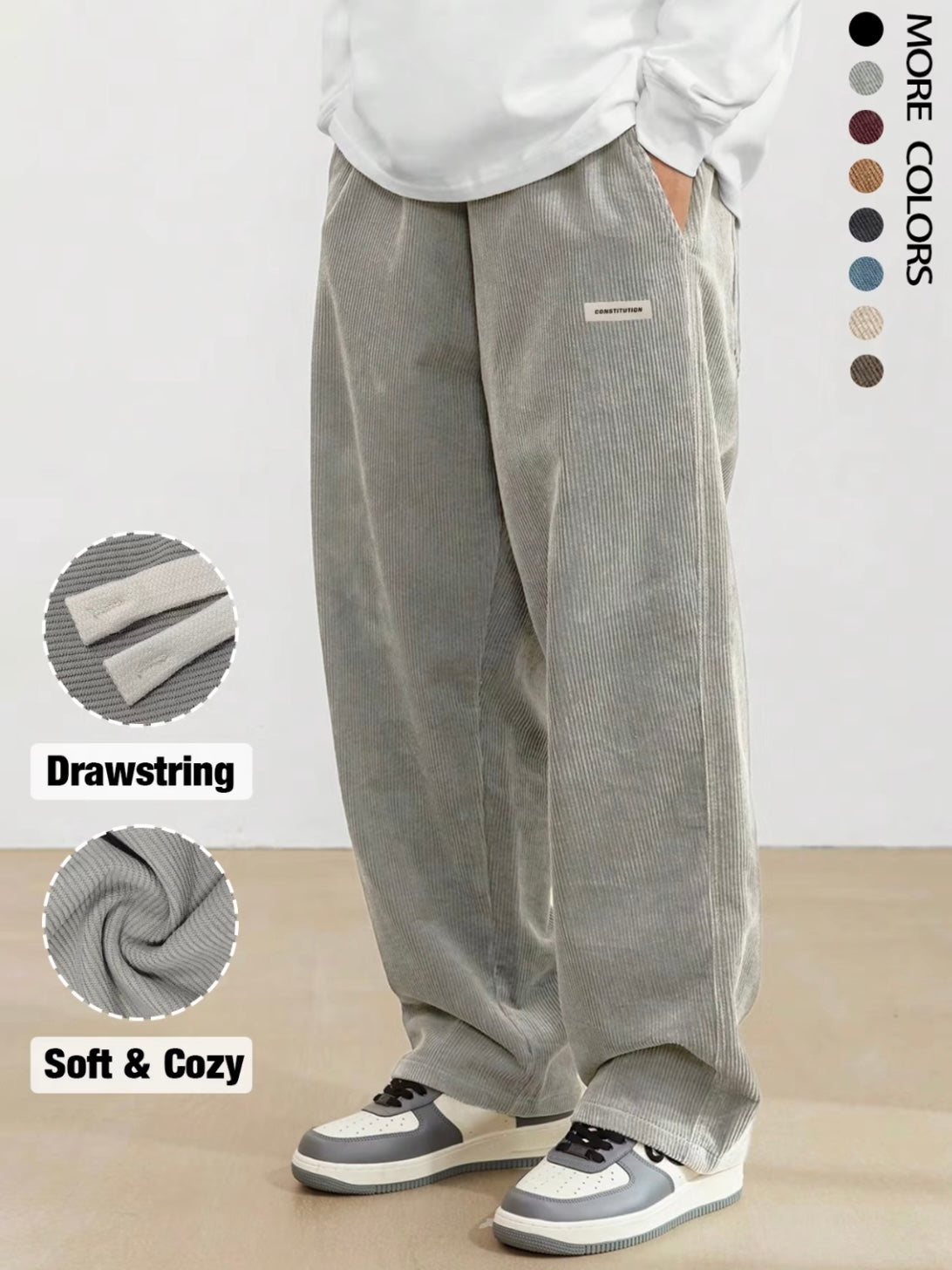 Men’s Corduroy Drawstring Pants – Relaxed Fit Everyday Comfort